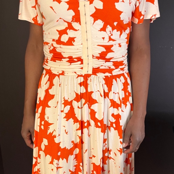 Anthropologie, Large, Orange/Cream pattern dress - Picture 4 of 6